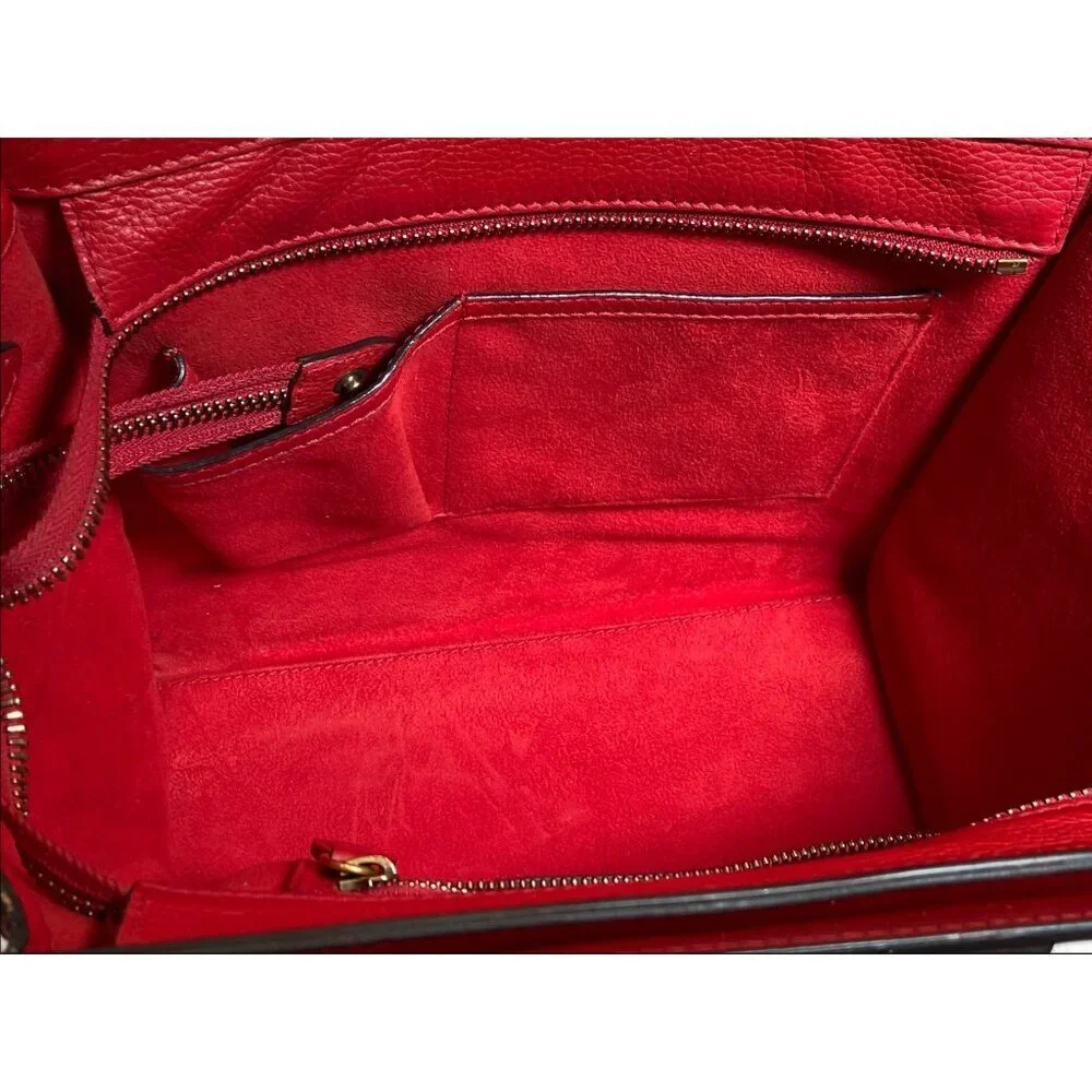 Céline Mini Luggage Tote Red Drummed Calfskin Leather Bag MSRP $3,100